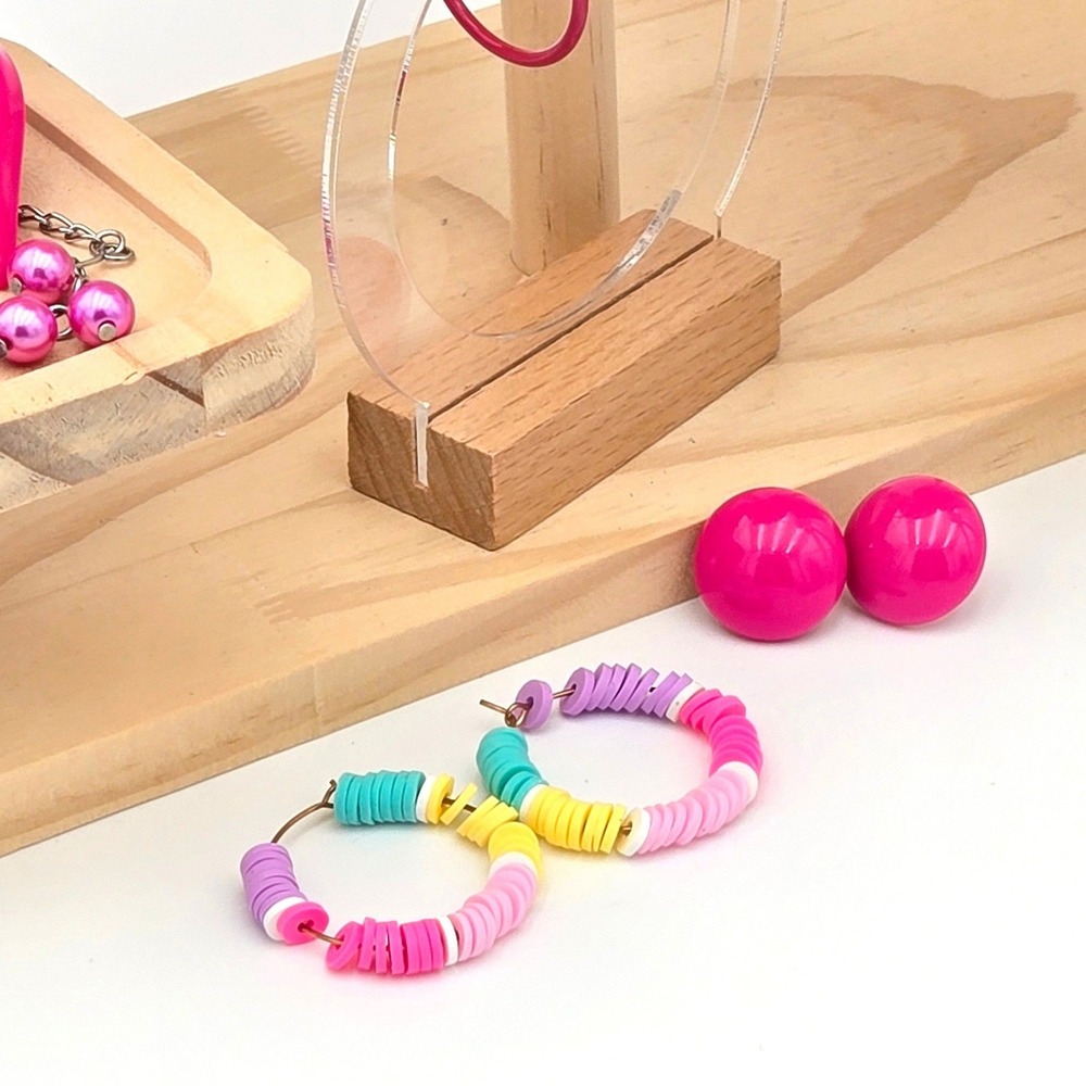 Bubblegum Dreams Jewelry Mixed Lot 12pc Pink Necklaces Bracelets Earrings Set‎ - Picture 8 of 9